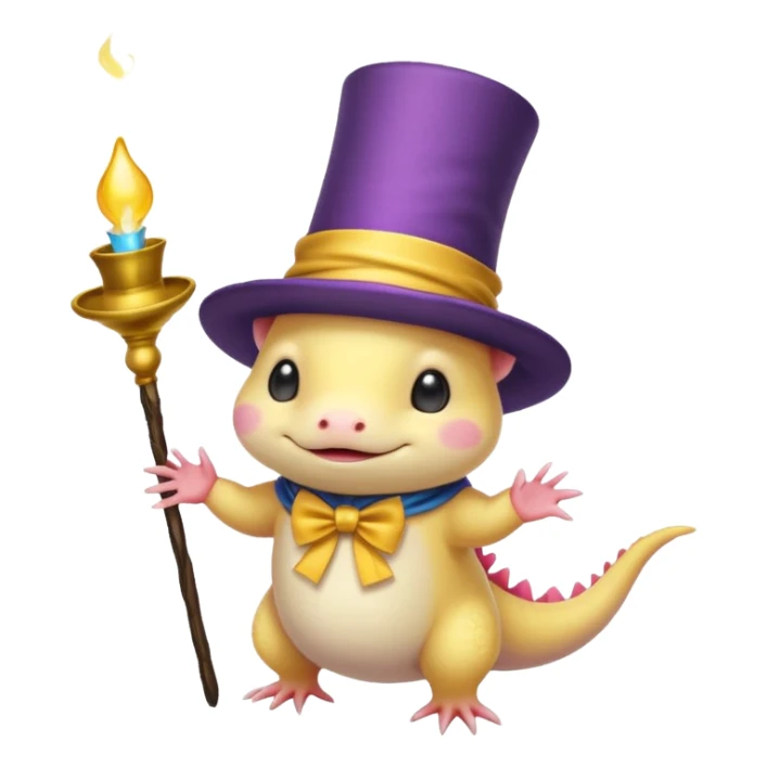 light yellow axolotl with magician hat sticker