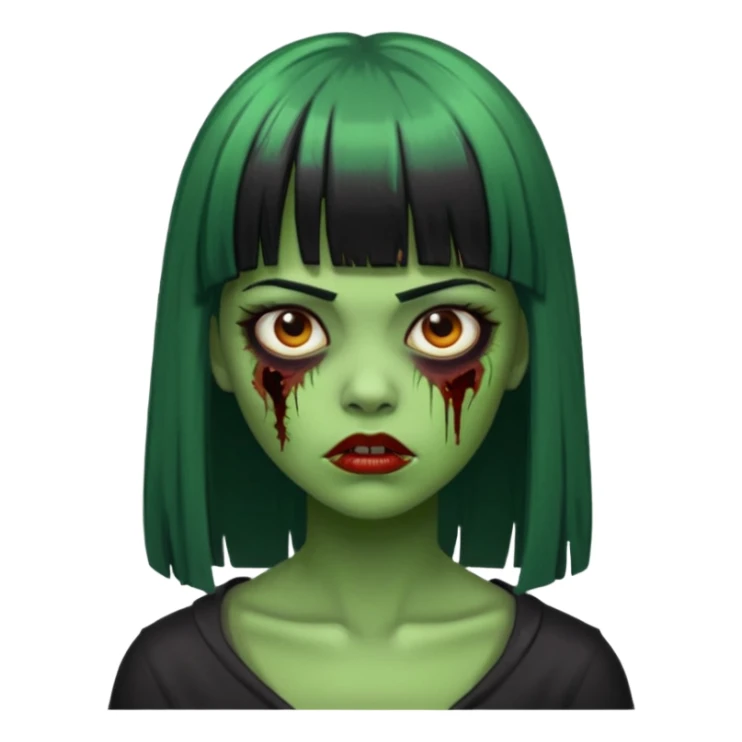 zombie verde feminina com cabelo preto liso com franjinha sticker