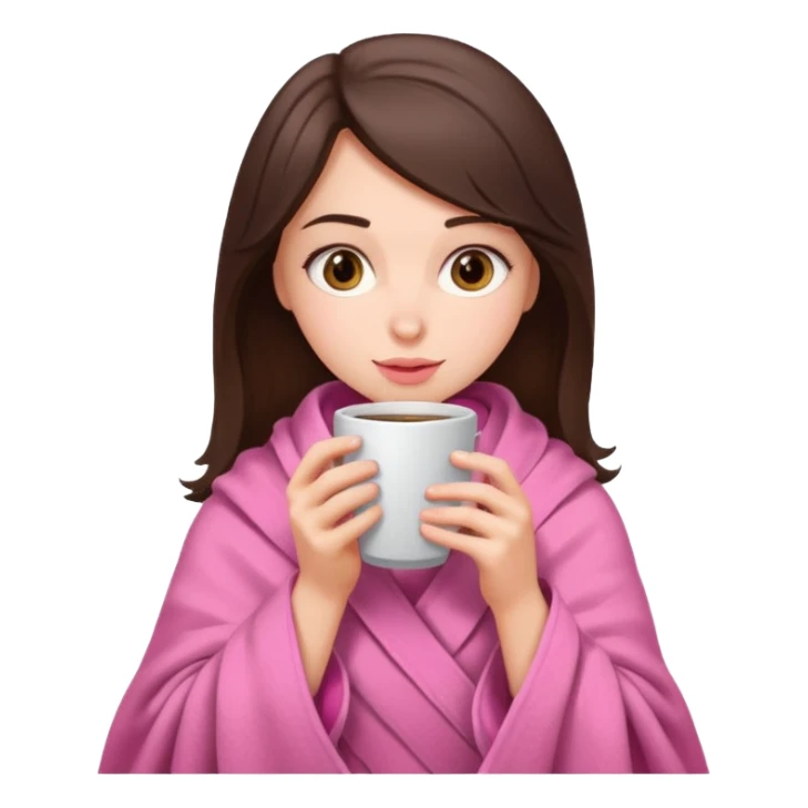 Brunette girl in pink blanket drinking coffee sticker
