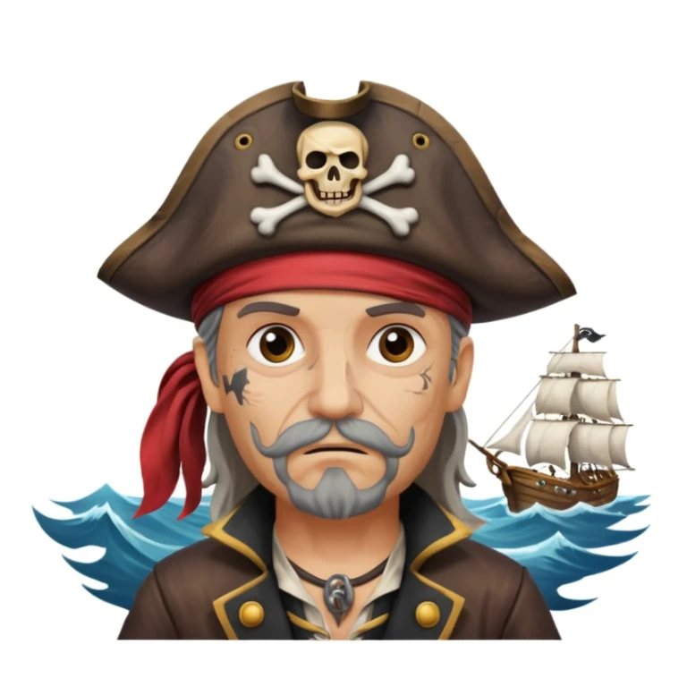 pirate with eye sailing a ship in strom sea background sticker