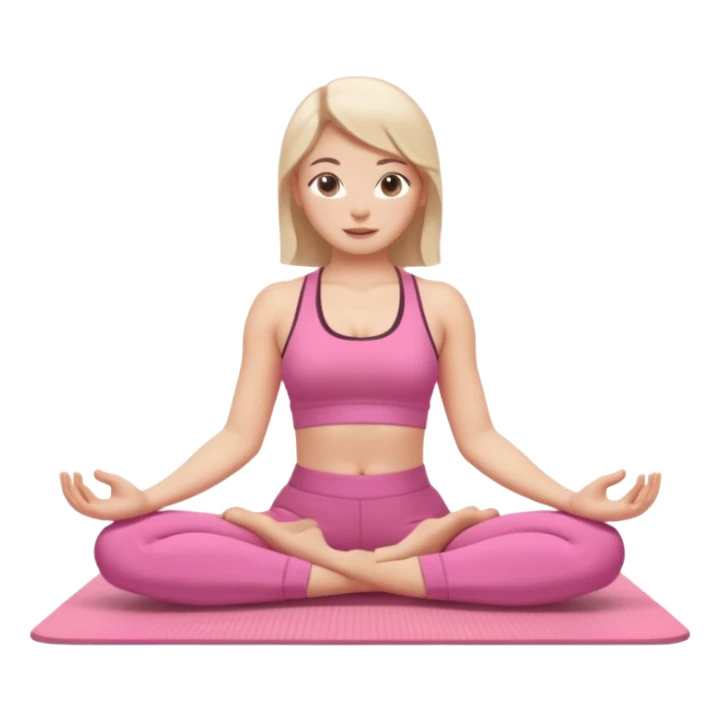 white-skinned attractive young woman, 20 years old, practicing yoga on a pink yoga mat, iPhone memoji style sticker