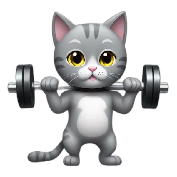 Super cute grey cat working out with black dumbbells bar sticker
