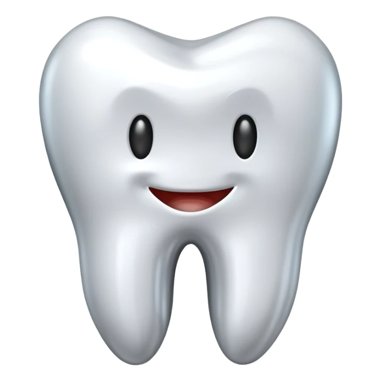 human tooth emoji, smooth chrome ceramic-metal texture, clean medical luxury aesthetic, isolated on white, no face sticker