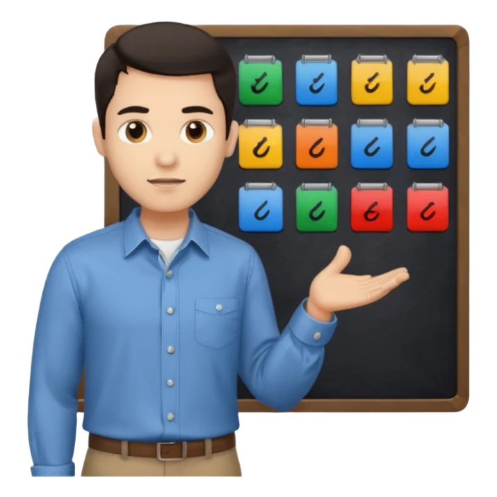 silhouette of a light-haired man standing next to a project board sticker