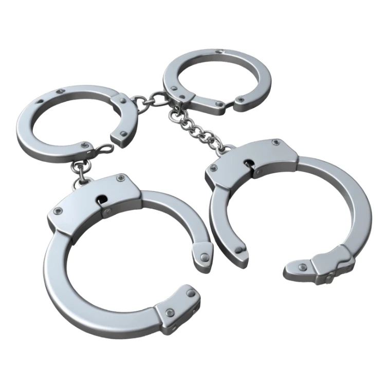 Hyperrealistic, mirco-detailed, isolated, 3D rendering, pair of Handcuffs sticker