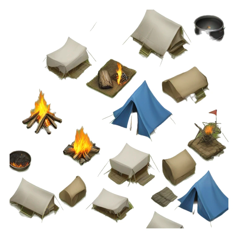 several tents around a fire birds eye view sticker