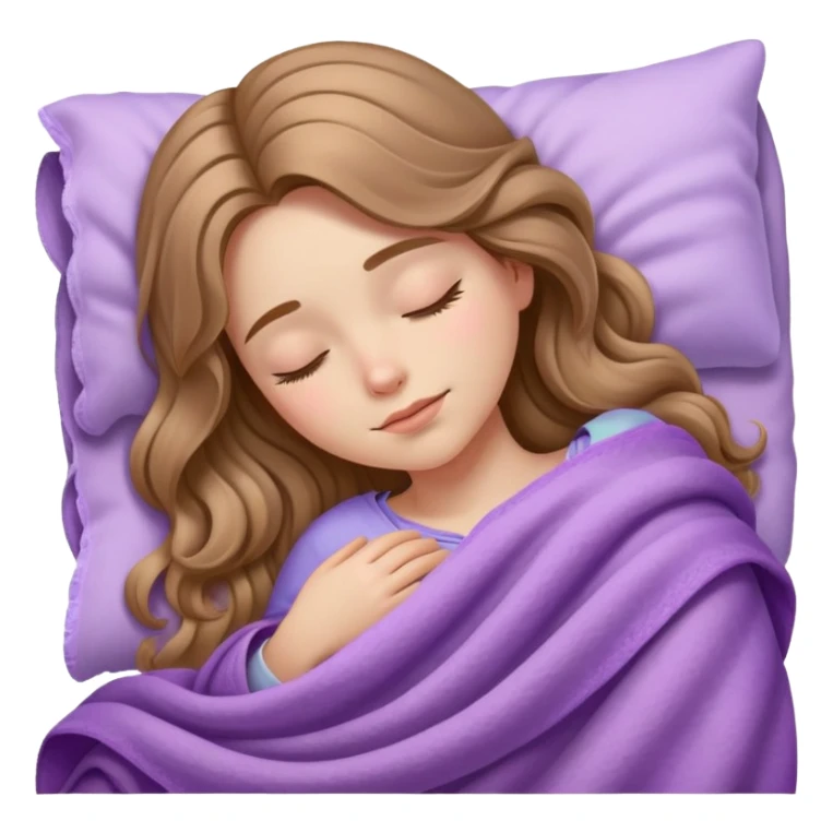 light brown long wavy hair girl sleeping on side with lilac blanket sticker