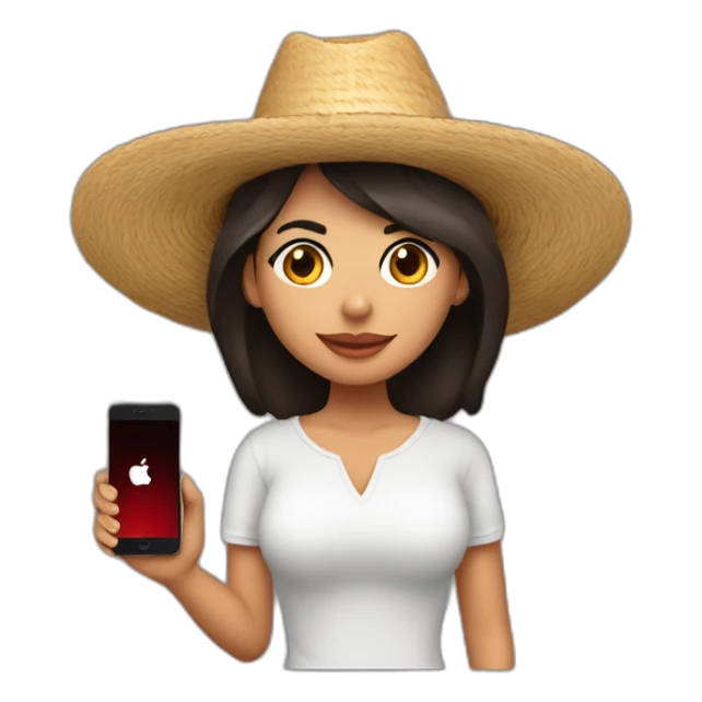 Mujer morena cabello largo con sombrero con iPhone en manos sticker