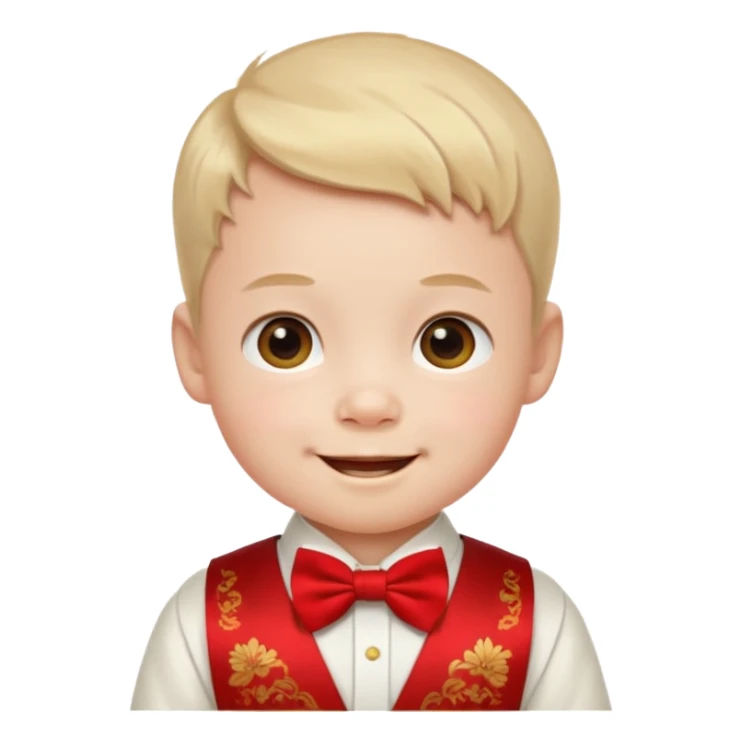 baby guy, wearing chinese royal ancient custome, red bow tie sticker