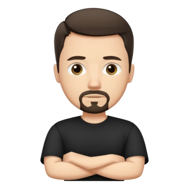 White man with short dark hair and goatee and neutral expression with his arms folded sticker