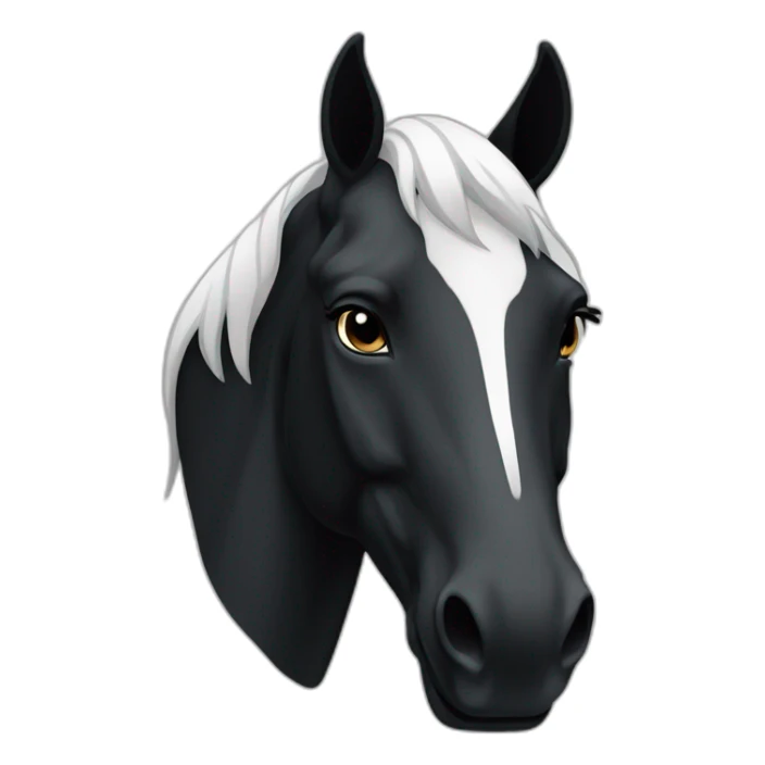 black horse’s head with white sticker
