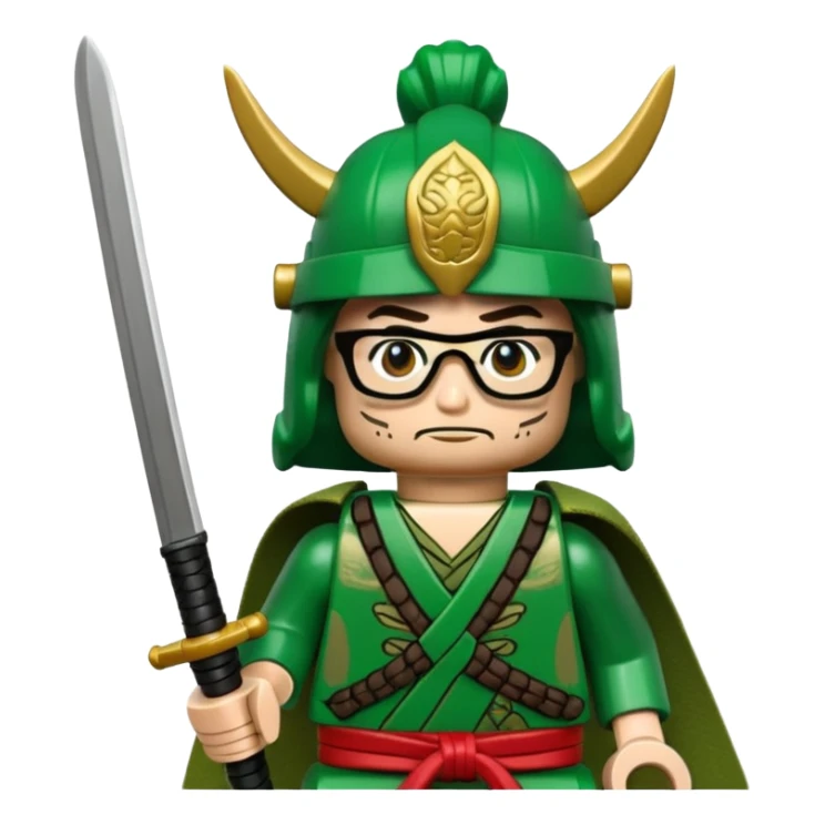 lego Samurai with glasses, Warrior in green samurai armor, with katana sticker