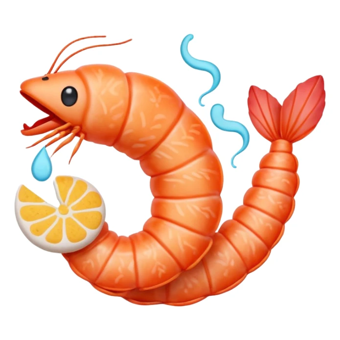 surreal prawn cracker emoji with swirling patterns, odd dreamlike lighting sticker