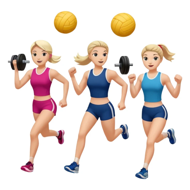 buatkan emoji yang mengandung unsur gym,volley,running sticker