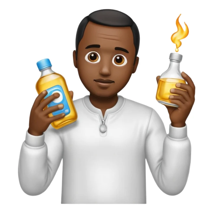 Diddy holding baby oil at a party sticker