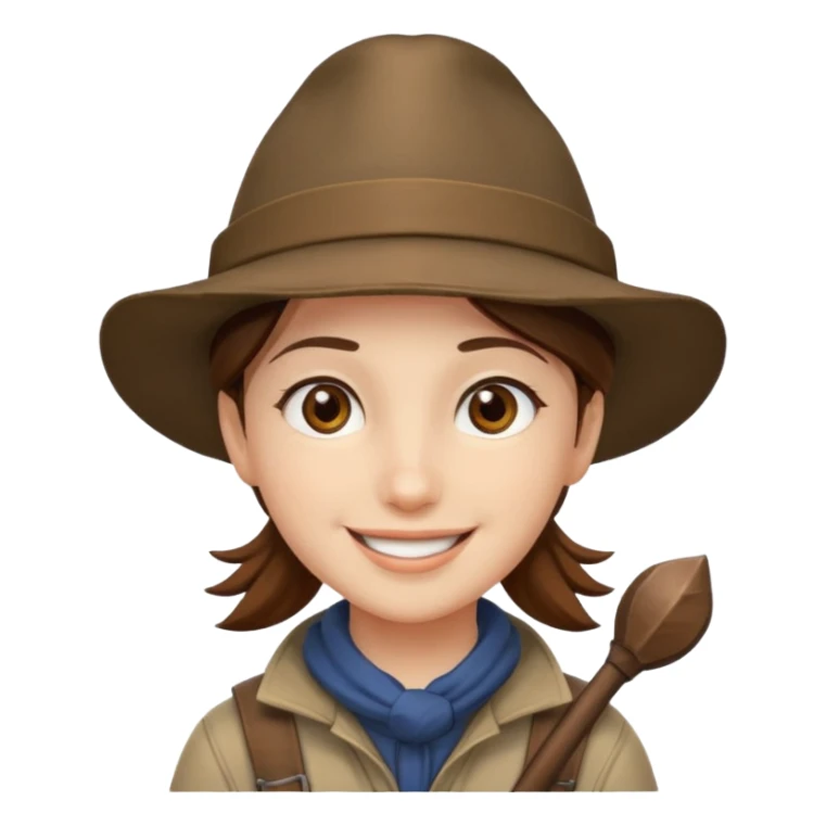 Um rosto kawaii de olhos castanhos com chapéu de aventureiro e sorrindo sticker