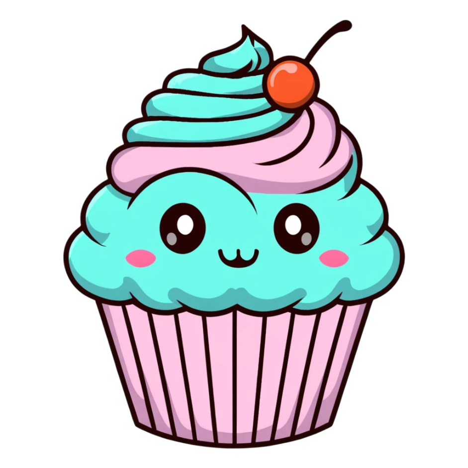 cute kawaii cupcake with pastel colors and big eyes sticker