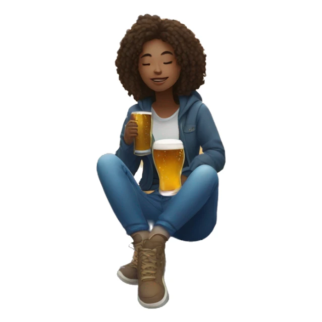 Girl sat on a nebula drinking beer surrounded by golden stars and planets sticker