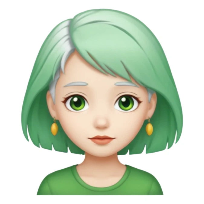 girl with green hair clip, white hair sticker