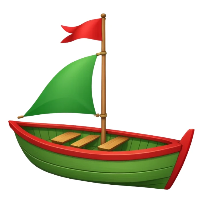 green boat in cartoon having a small place and a small red flag on it sticker