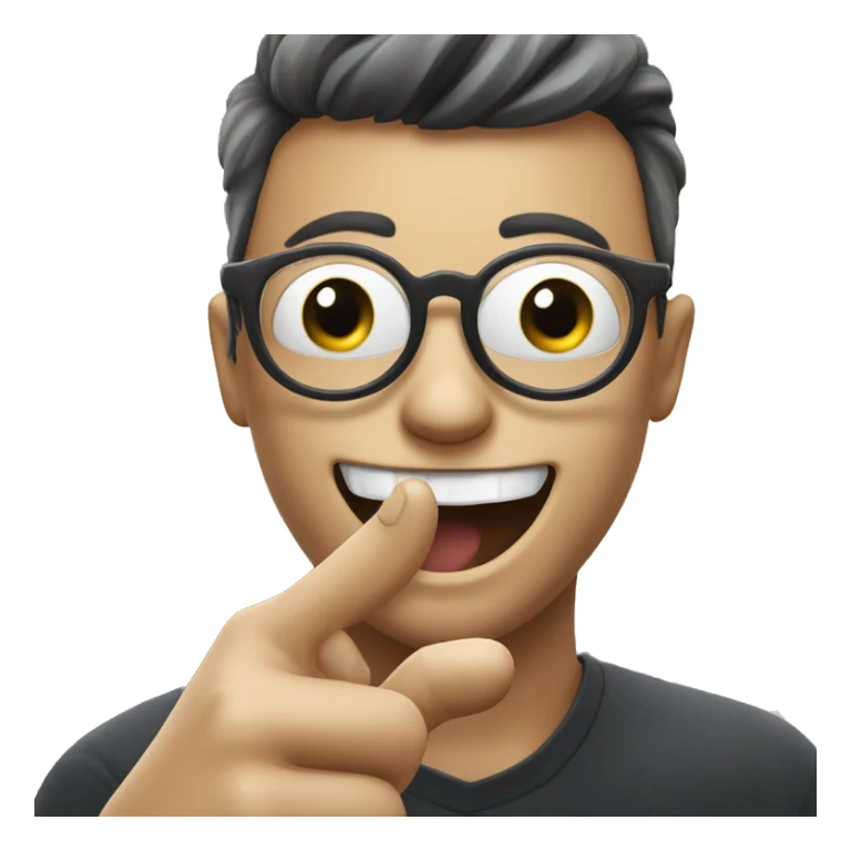 emoji with glasses and with a smile where two teeth stick out  shows index finger up sticker