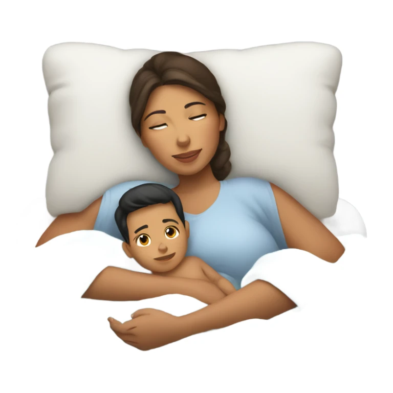 Hispanic mom and newborn baby boy laying in bed sticker