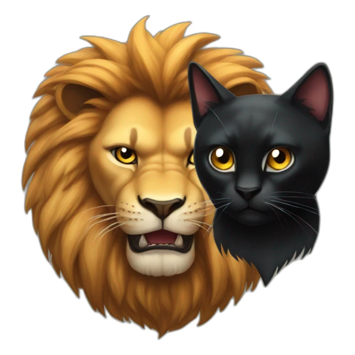 Big Lion and small black cat both very angry sticker