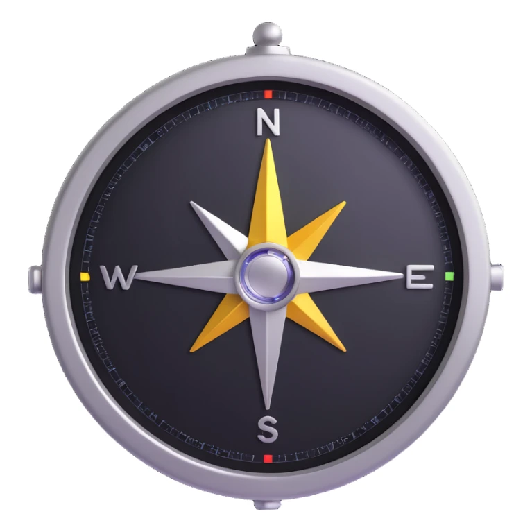 realistic compass, 3D emoji style, metallic and glass, modern and sleek, inspired by the actual compass emoji sticker