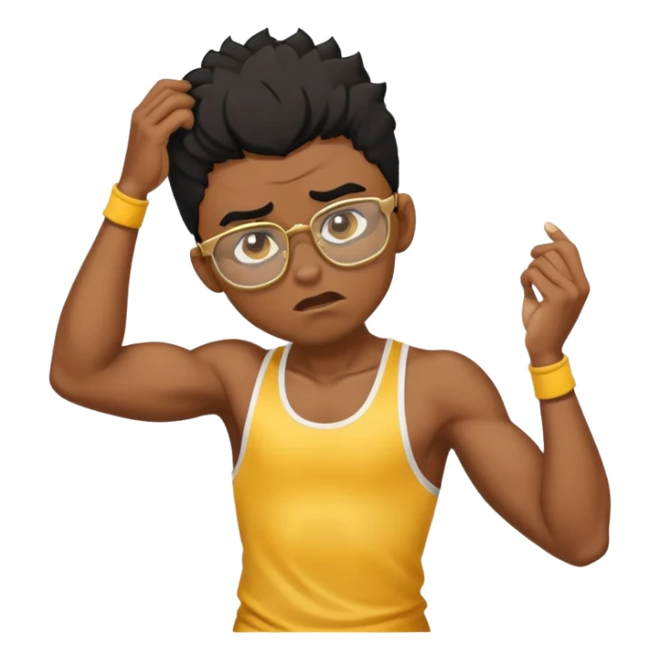 black boy athlete in stringer with gold glasses frustrated pulling hair sticker
