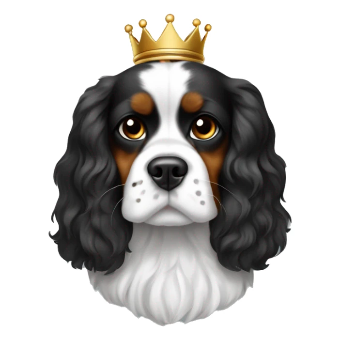 Black and white King Charles caviller with small brown spots above its eyes sitting down in  sticker