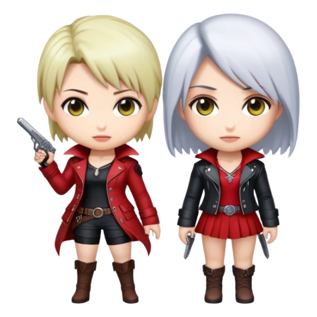 Cute chibi Lady and Trish from Devil May Cry, big heads, small bodies, childlike proportions sticker