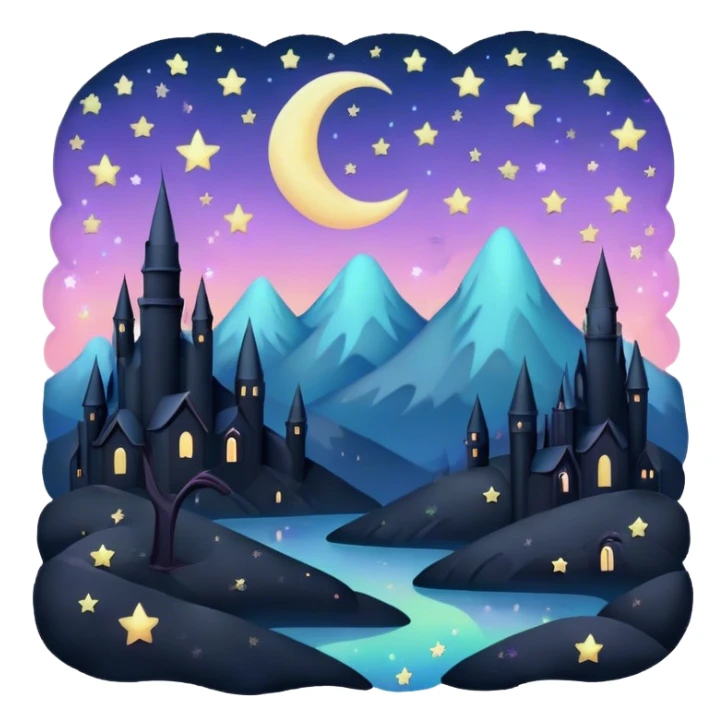 goth sparkly pastel moon and stars landscape  sticker