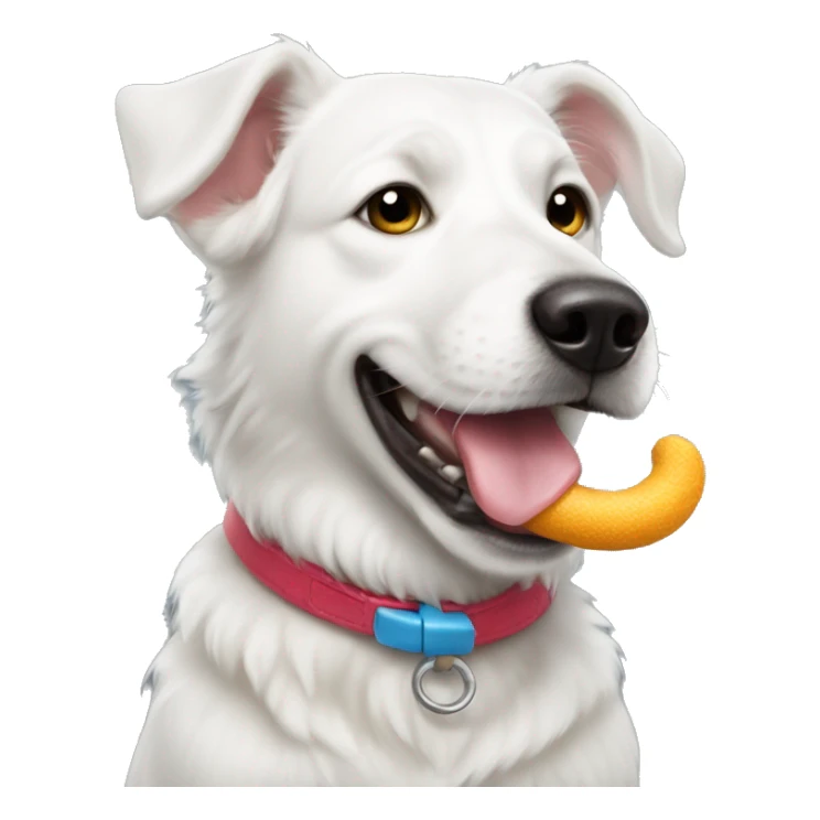 White dog with a toy in his mouth sticker