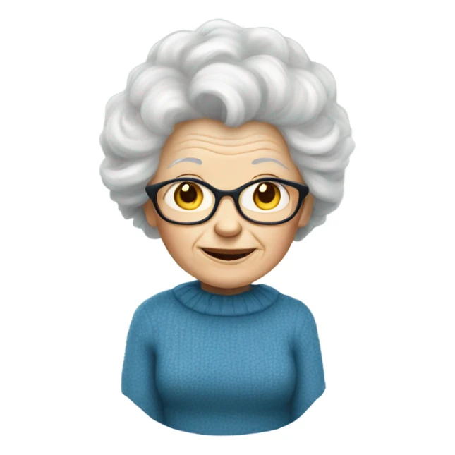 an elderly white woman with a fluffy hairstyle wearing a blue sweater sticker