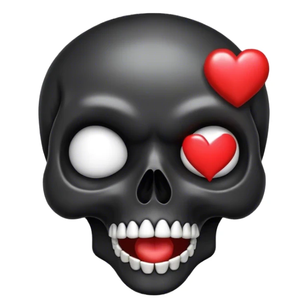Black skull with heart eyes blowing a kiss sticker
