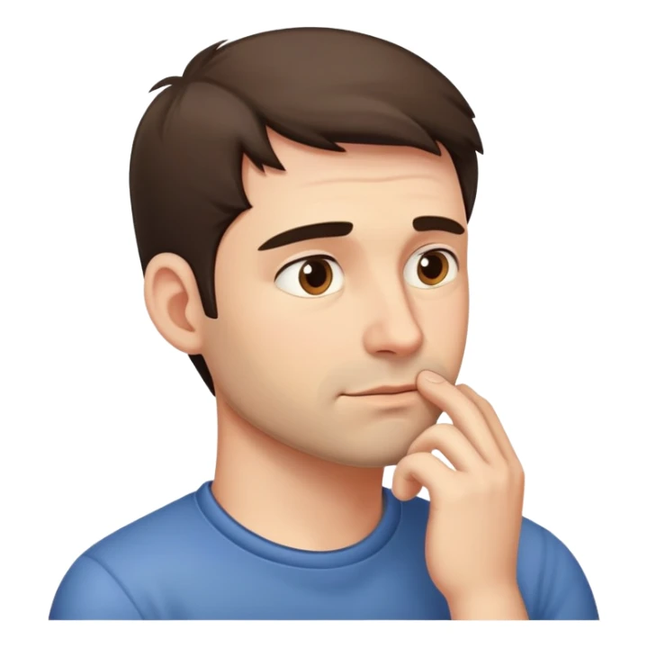 35 yers old man, pensive and tapping chin sticker