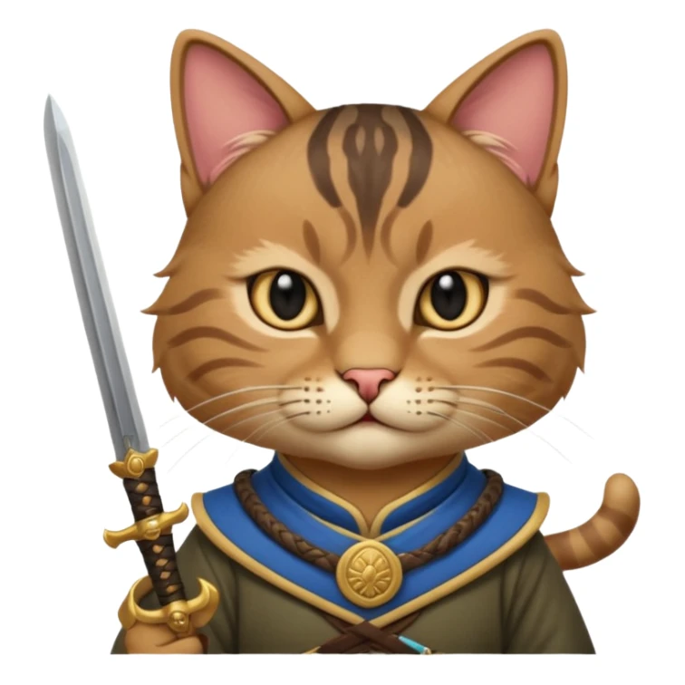 cat mogolian ancient army with small sword sticker