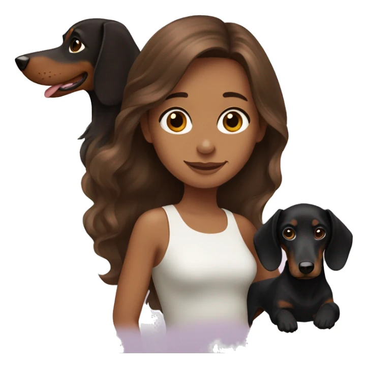 a brown-haired girl with a long-haired black dachshund sticker