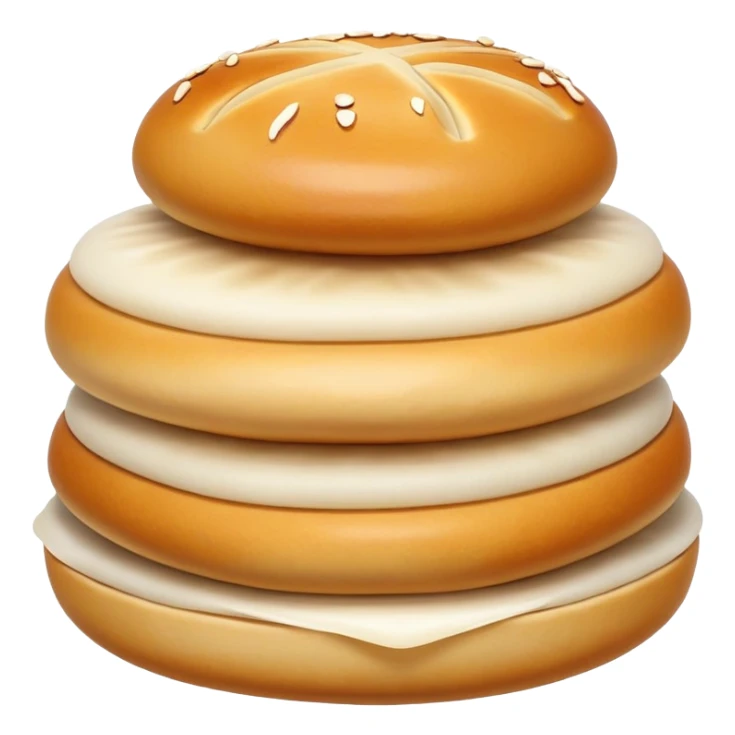 Shanghai pan-fried pork buns Shengjianbao with visible crispy bottom, simplified emoji style with bold outlines and bright colors, cartoon style juicy breakfast buns sticker