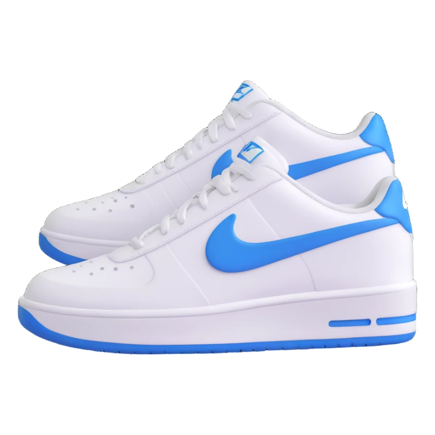 white and blue Nike sneaker, angled view, with visible swoosh logo, 3D emoji style sticker