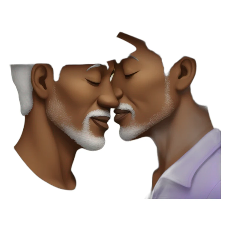 Older African Man with hat kissing  older blond man with hat sticker