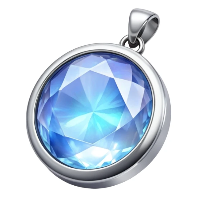 extra close-up round cut blue moonstone holographic gem with silver metal frame charm, no gemstone accents sticker