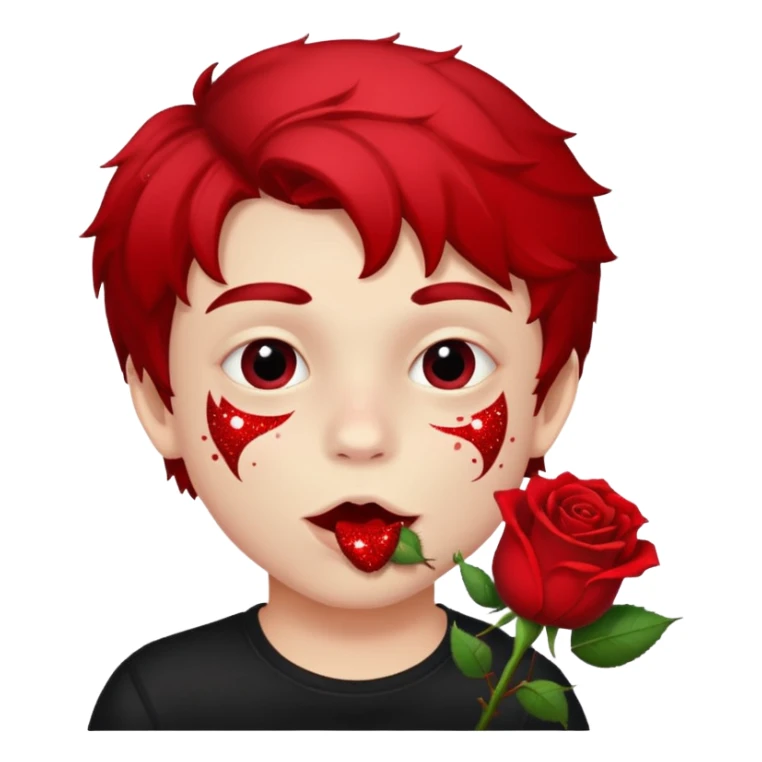 red glitter naughty-looking boy biting a rose in his mouth sticker