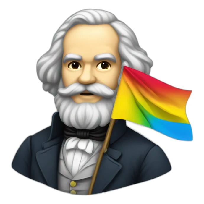 karl marx holding a pansexual flag sticker