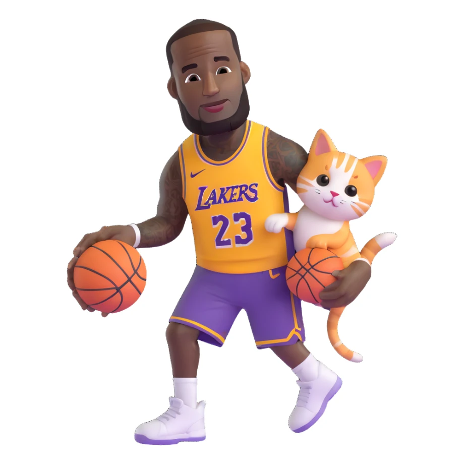 LeBron James handing a kitten and a basketball sticker