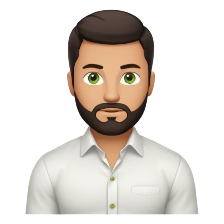 Man with a short full beard, Styled hair, Best looking man in the planet, onepiece style dark hair, green eyes, more realistic style more maskulin. Wearing a white formal shirt, first buttons open macho style, muscular

 sticker