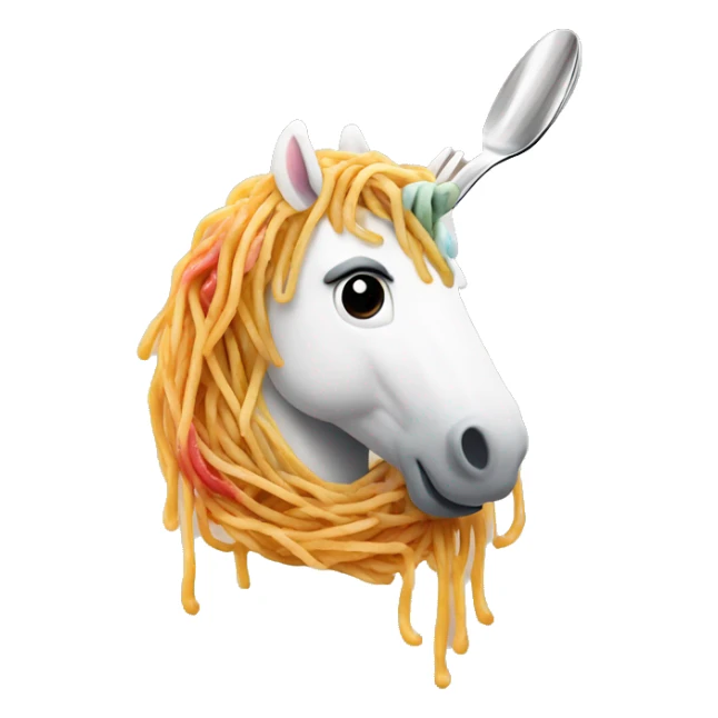 Unicorn in the shape of spaghetti riding a spoon rainbow sticker