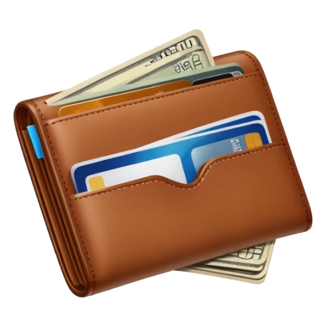 portefeuille marron avec pleins de billet et carte bancaire sticker