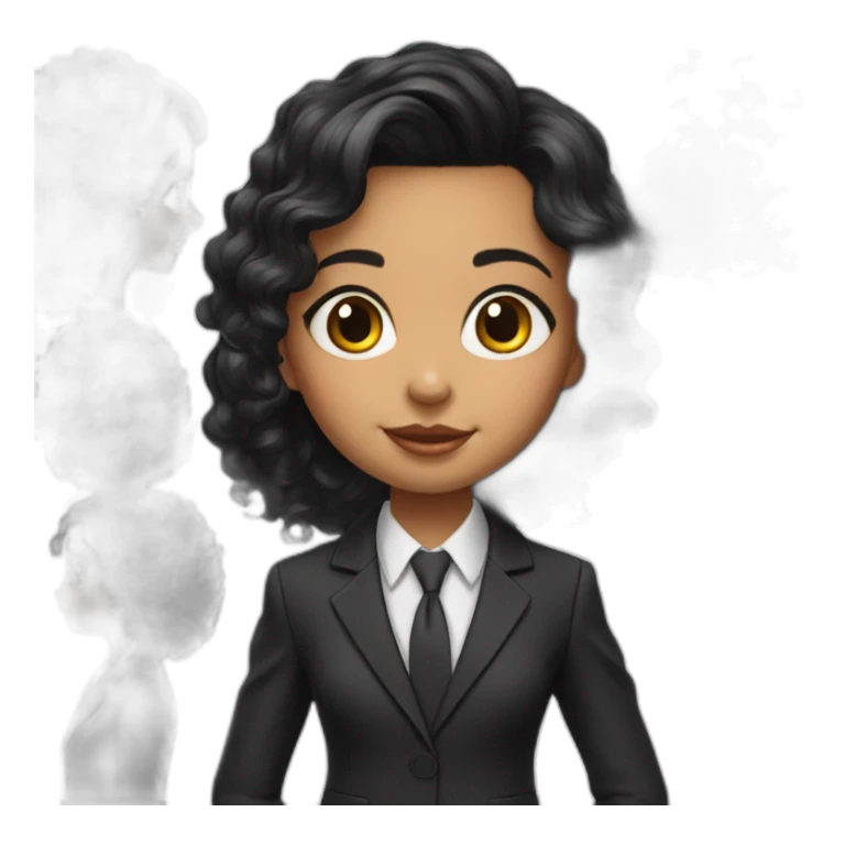 Cute Girl Black Hair Sidecut and perms wearing a Black suit hyperrealistic sticker