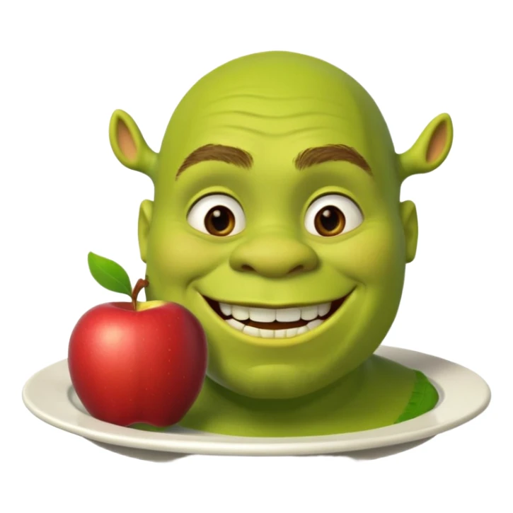 shrek on a plate with an apple in his mouth sticker